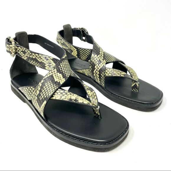NEW Vince Morris Green Snakeprint Leather Toe Post Sandals Size 37.5/ 7.5🎁 - Picture 2 of 8